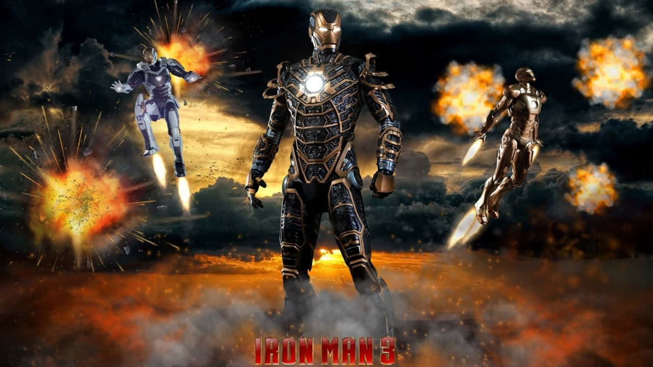 Iron Man Mark 3, fiery explosions, flying suits, HD Desktop Wallpaper