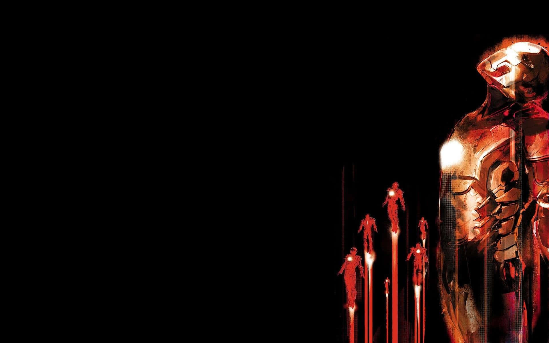 Iron Man Mark 3, glowing red accents, black void, Full HD Desktop Wallpaper