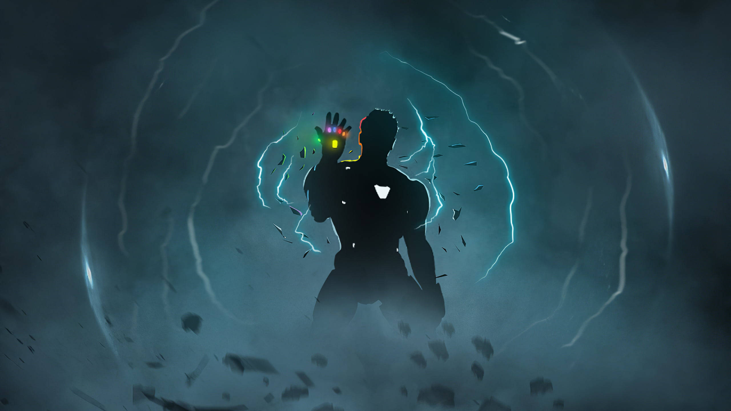 Iron Man Mark 85, glowing gauntlet, crackling blue energy, 2K Desktop Wallpaper