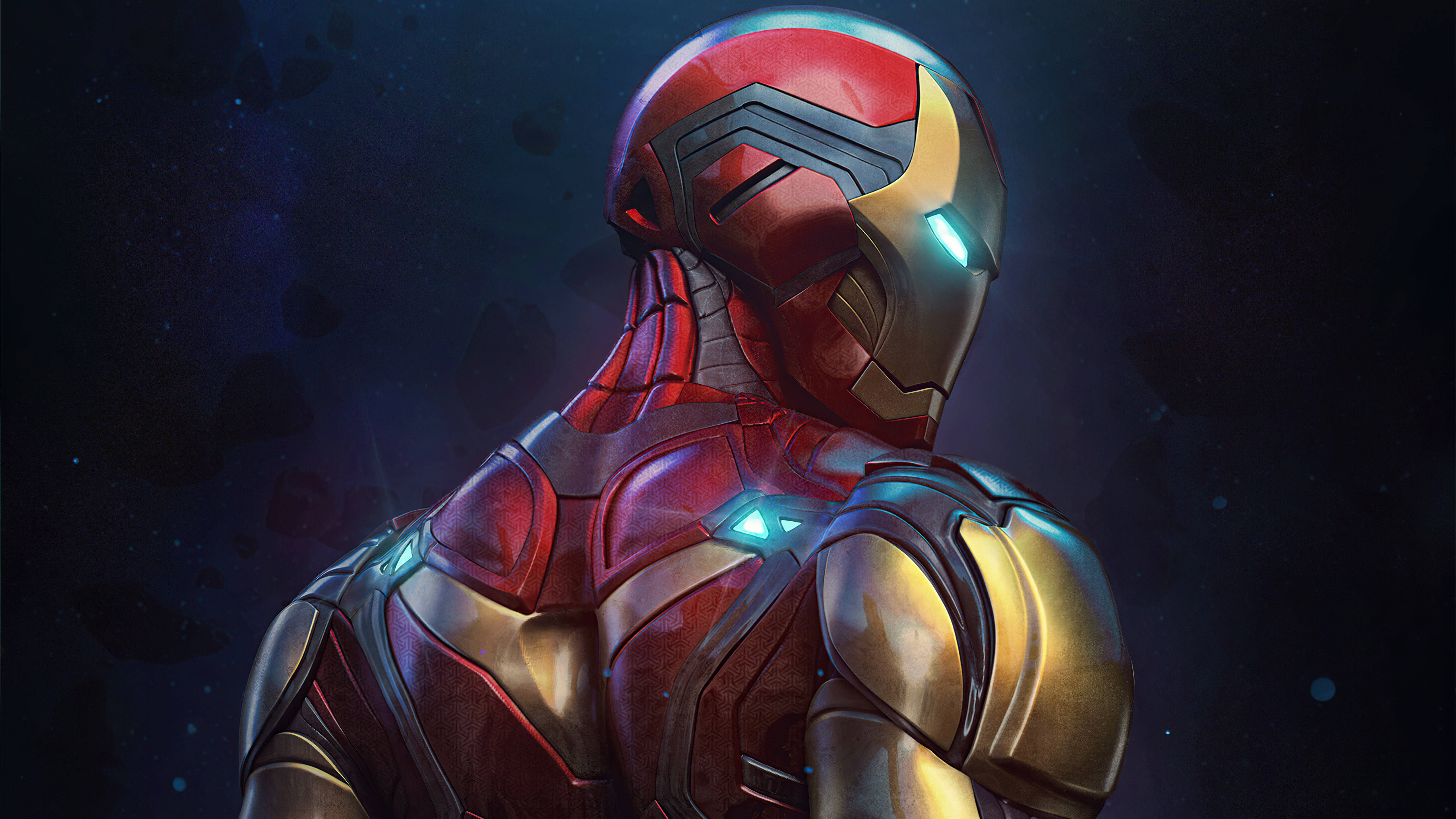 Iron Man Mark 85, red gold armor, glowing eyes, 5K Desktop Wallpaper