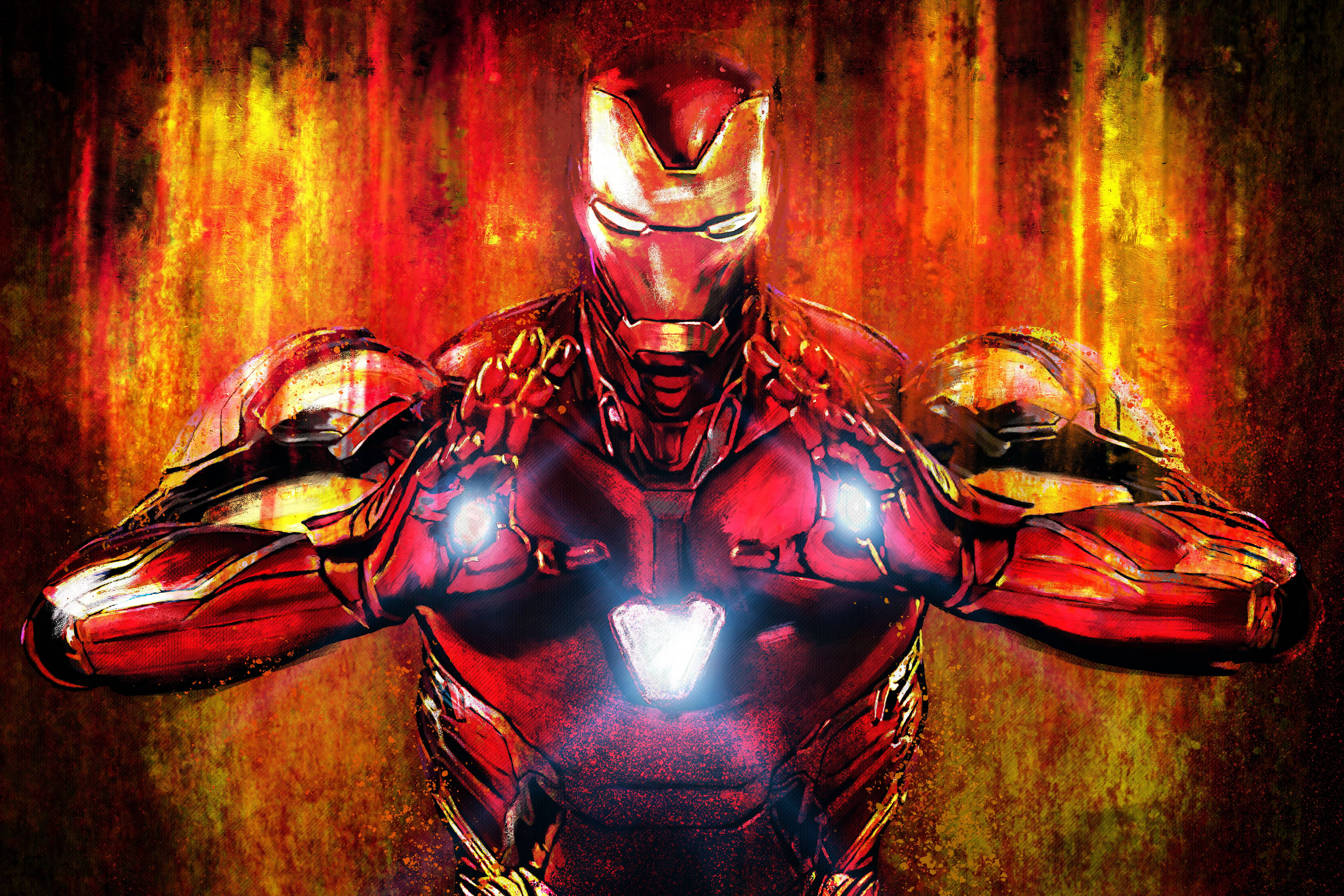 Iron Man Mark 85, chest repulsor lights, glowing chest, 5K Desktop Wallpaper