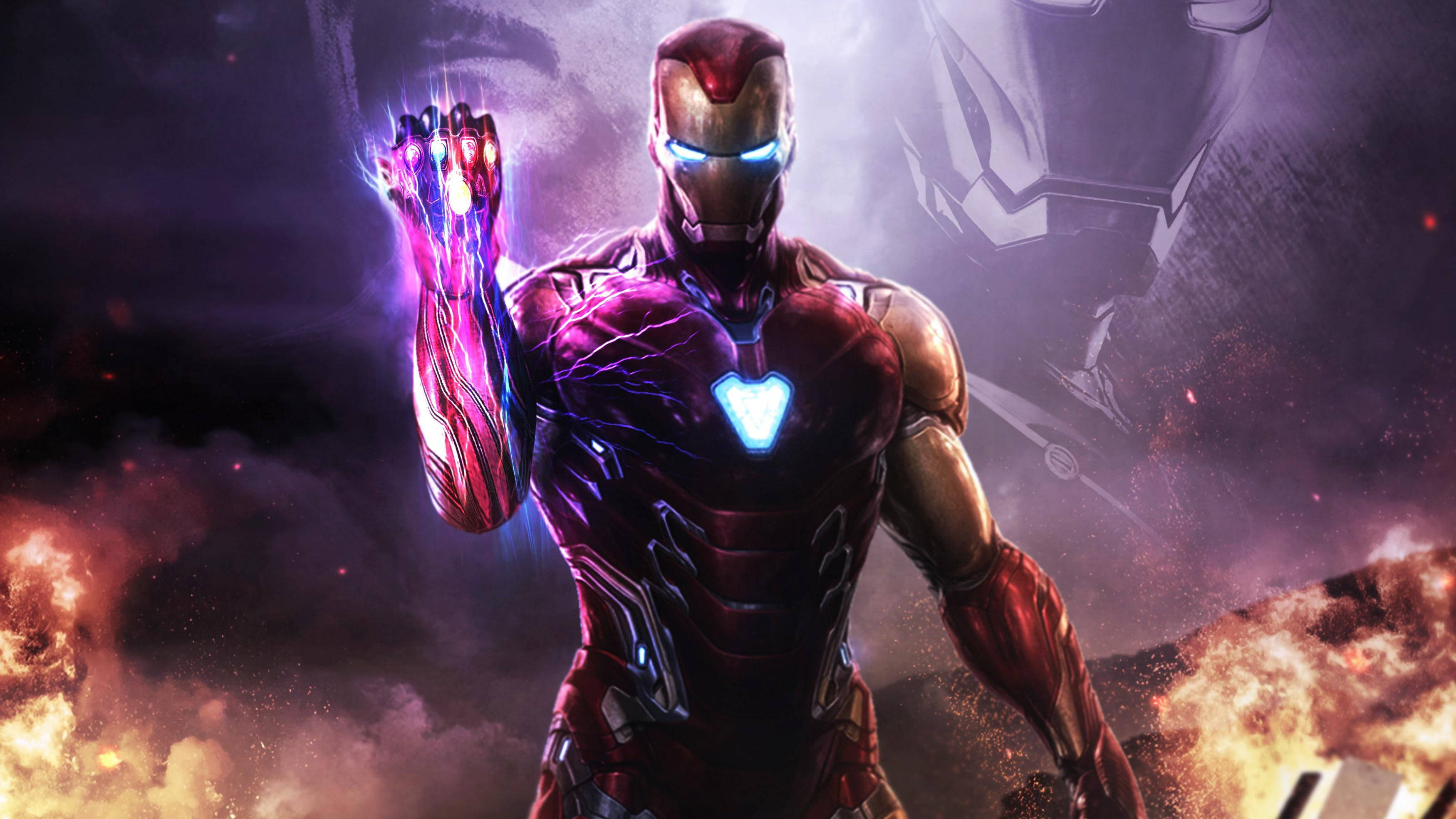 Iron Man Mark 85, glowing blue eyes, repulsor blast, 2K Desktop Wallpaper