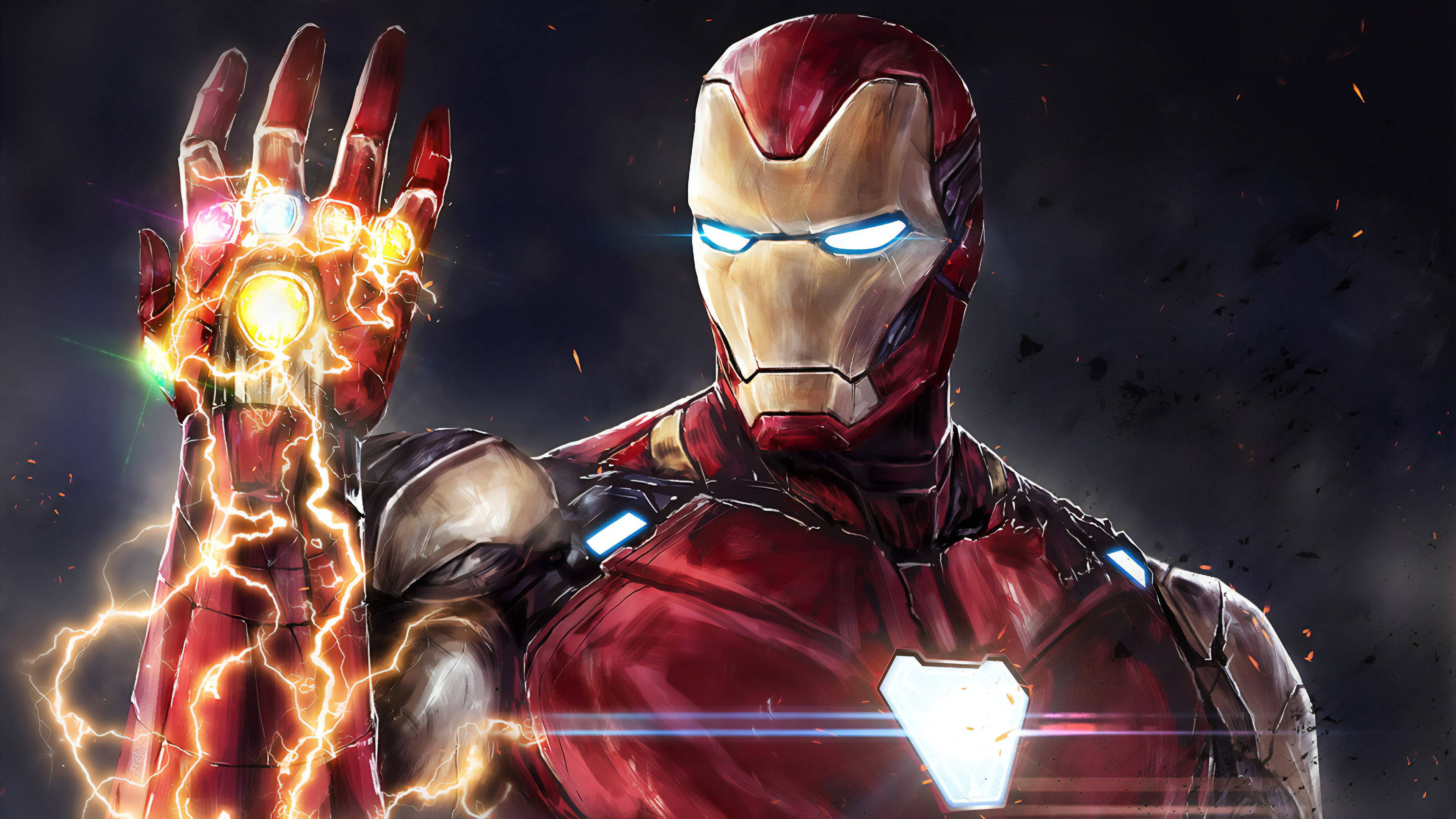 Iron Man Mark 85, red and gold armor, repulsor hand, 4K Desktop Wallpaper