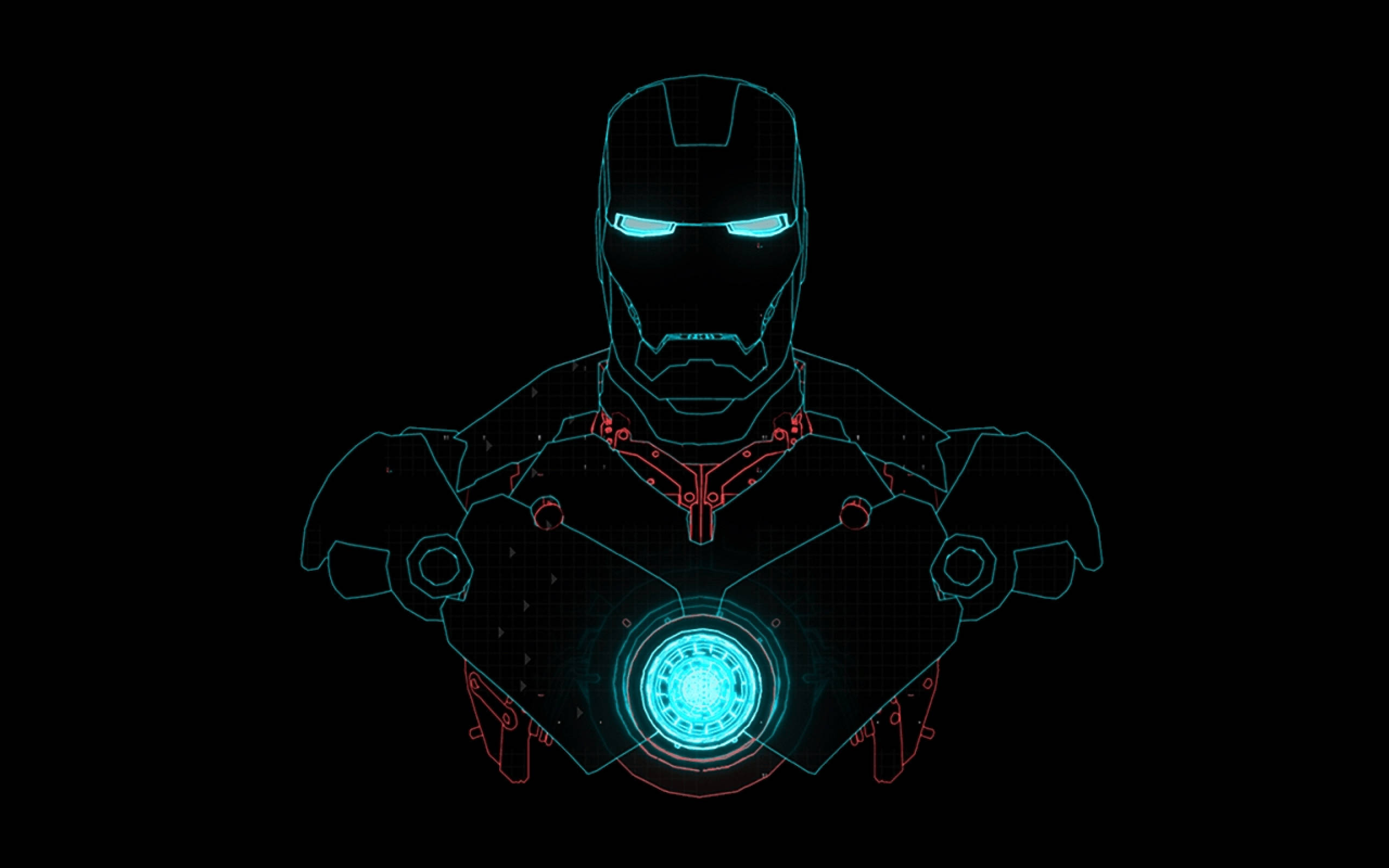 Iron Man, blue and red wireframe, arc reactor, 2K Desktop Wallpaper