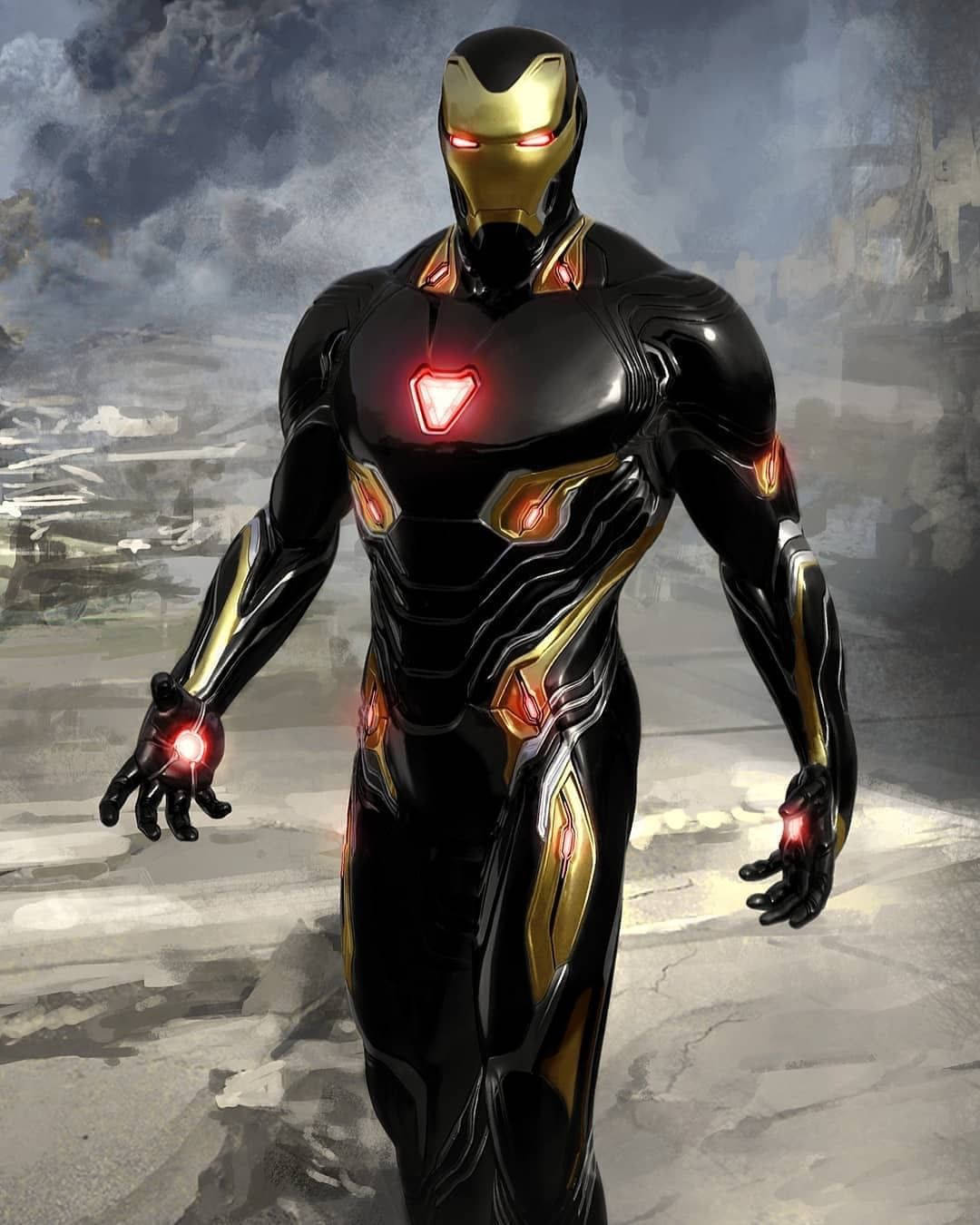 Iron Man Mark 85, black and gold, glowing red eyes, HD Phone Wallpaper