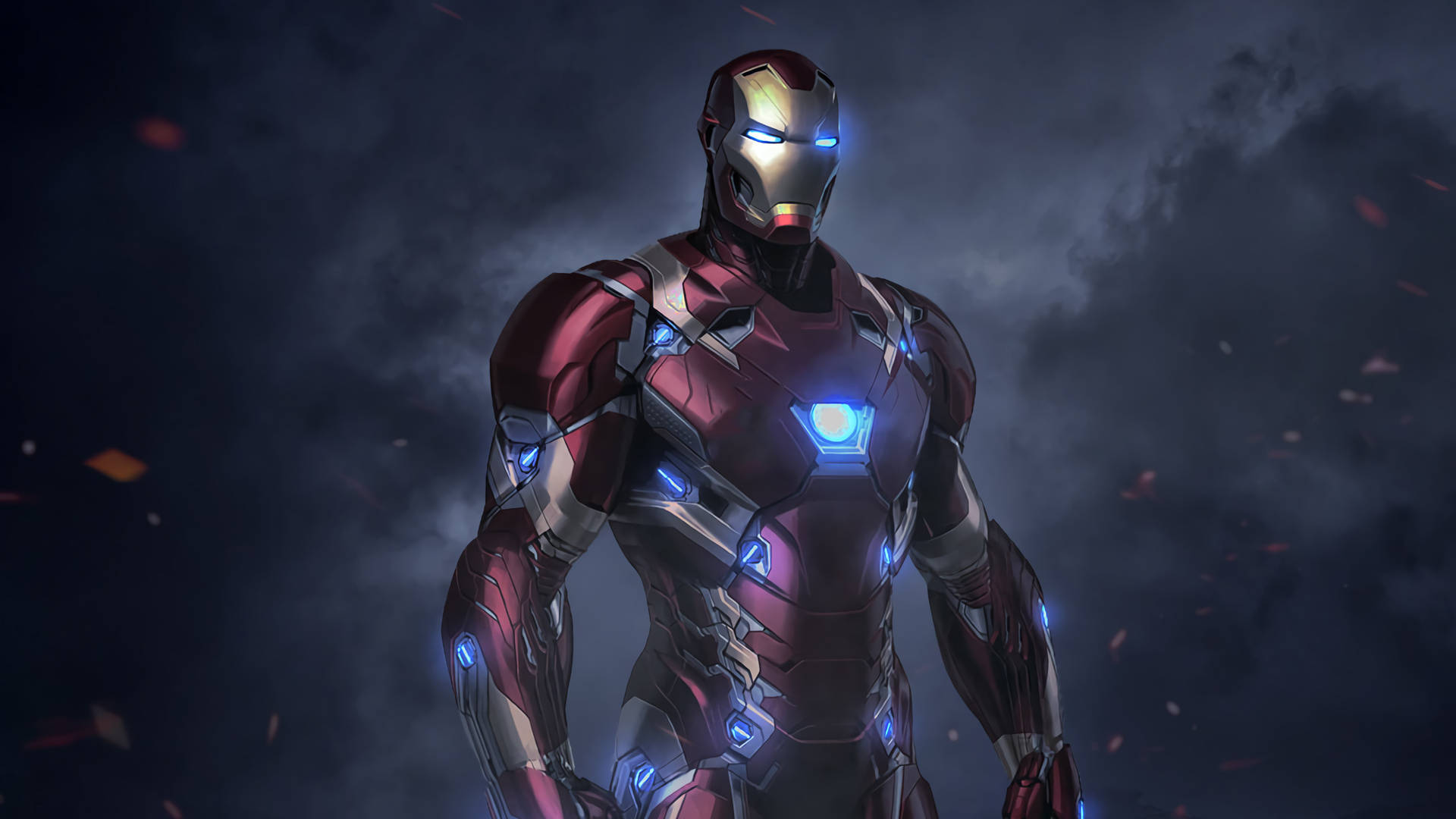 Iron Man, glowing blue eyes, chest arc reactor, Full HD Desktop Wallpaper