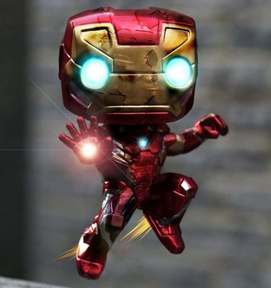 Iron Man Pop Figures, chibi-style, glowing eyes, SD Phone Wallpaper