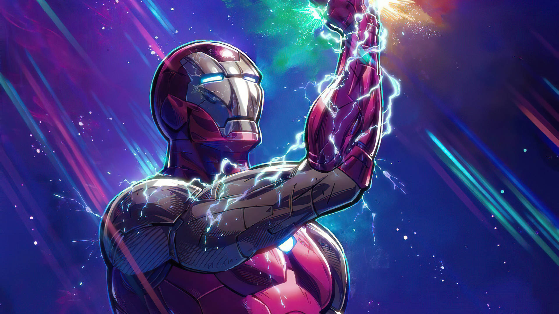 Iron Man, cosmic storm, lightning, Full HD Desktop Wallpaper
