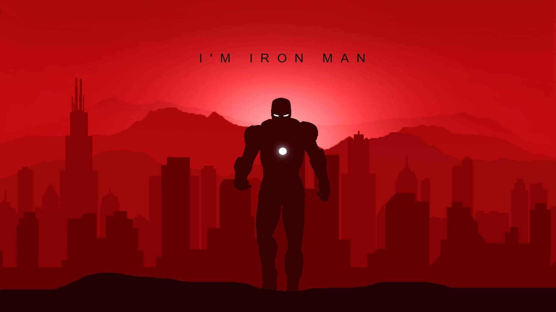 Iron Man, monochromatic red cityscape, sunset, Full HD Desktop Wallpaper