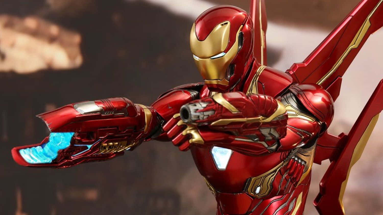 Iron Man, red gold armor, glowing blue energy, HD Desktop Wallpaper