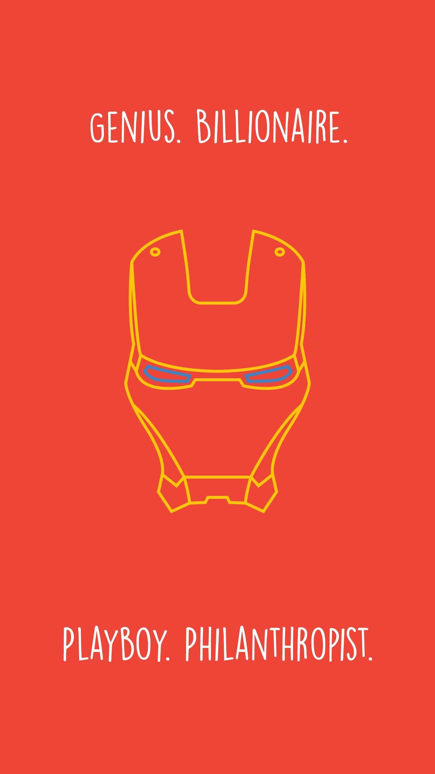 Iron Man, red background, white text, 2K Phone Wallpaper