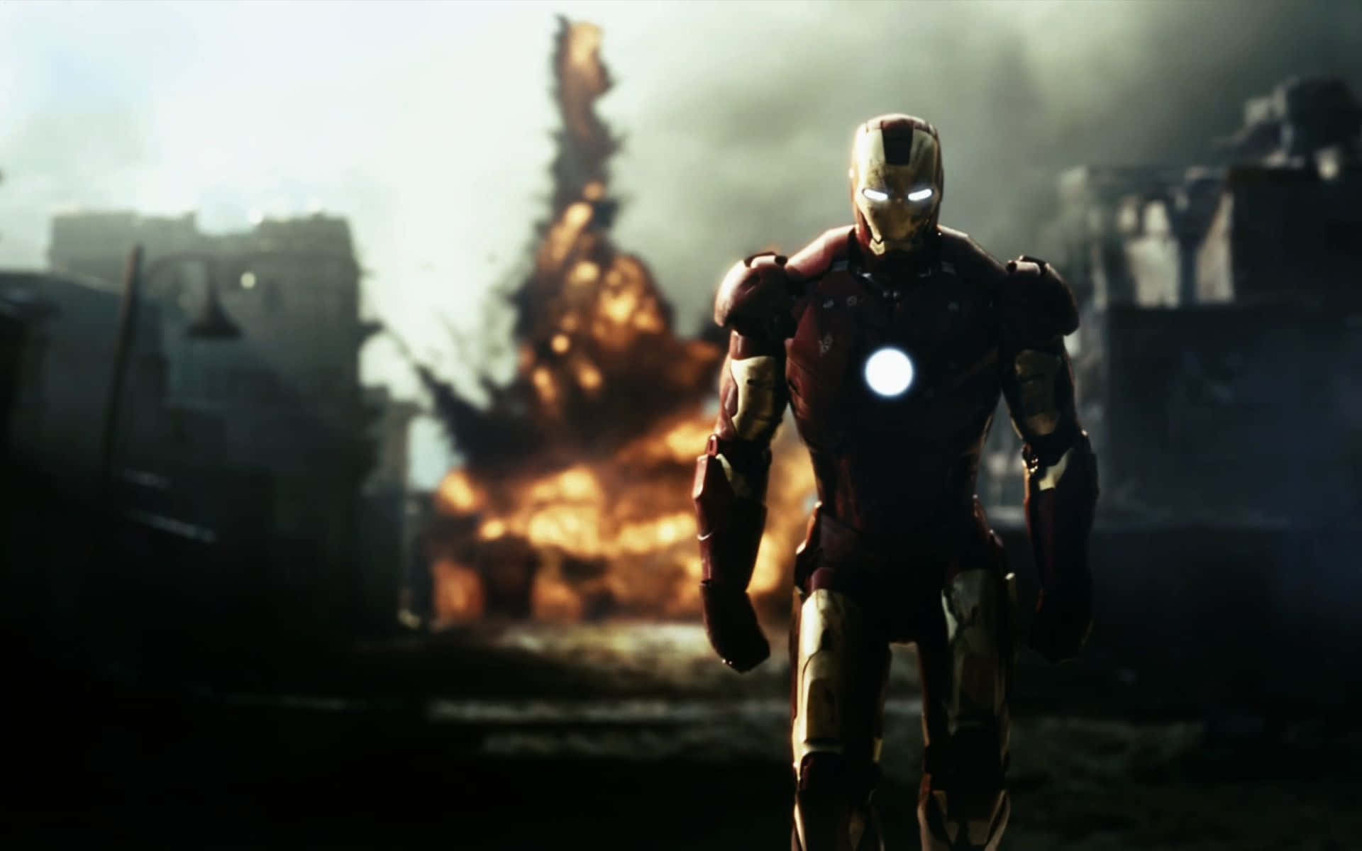 Iron Man, ruined city, explosion, Full HD Desktop Wallpaper