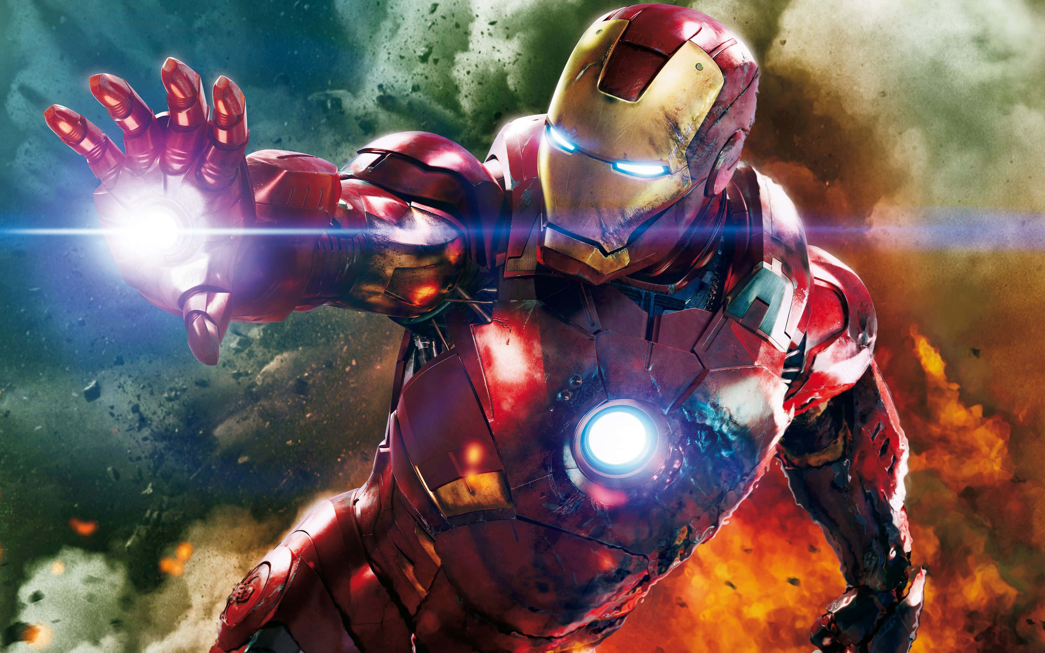 Iron Man, red and gold armor, repulsor blast, 2K Desktop Wallpaper
