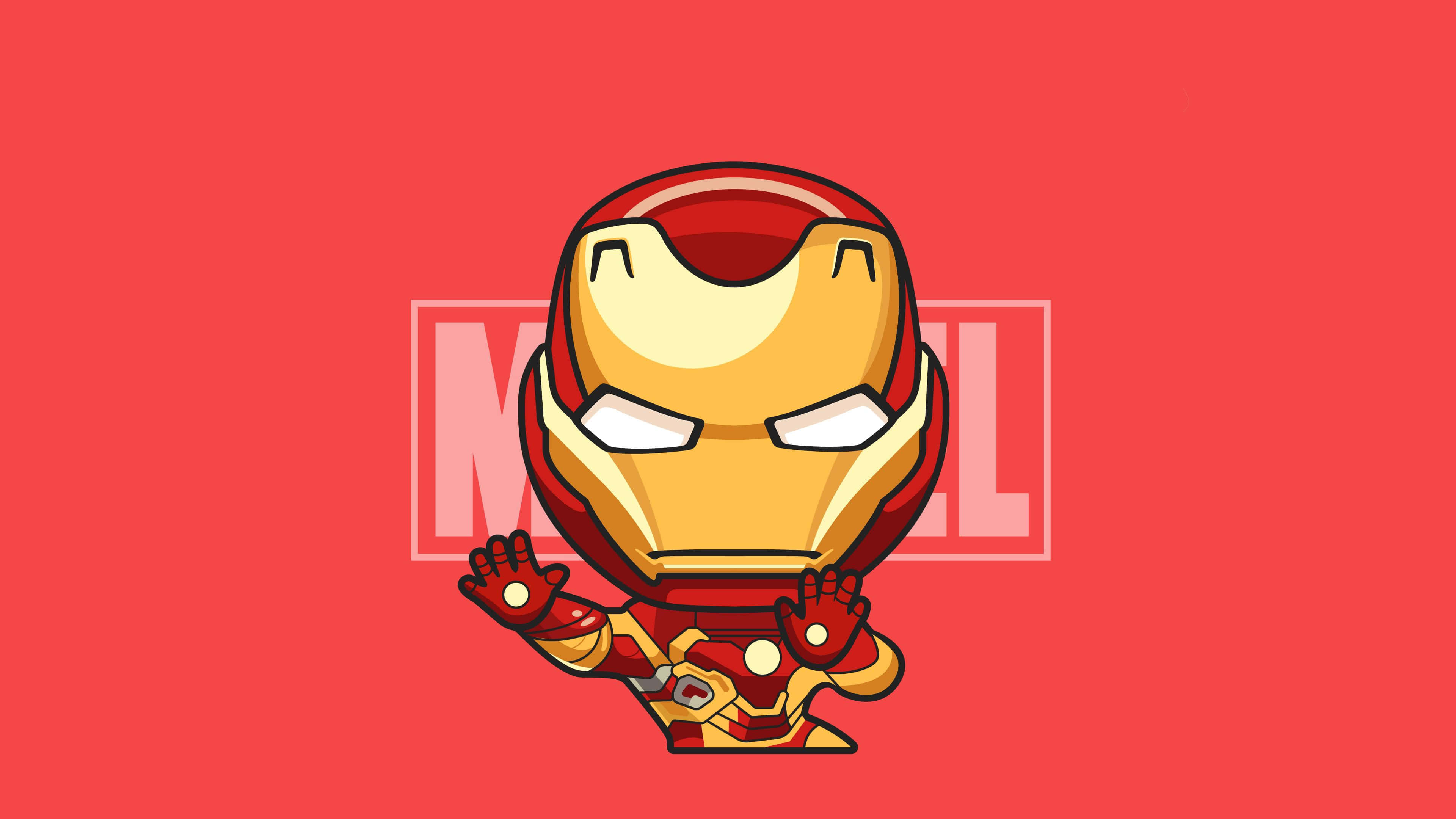 Iron Man, red and gold armor, chibi-style, 4K Desktop Wallpaper
