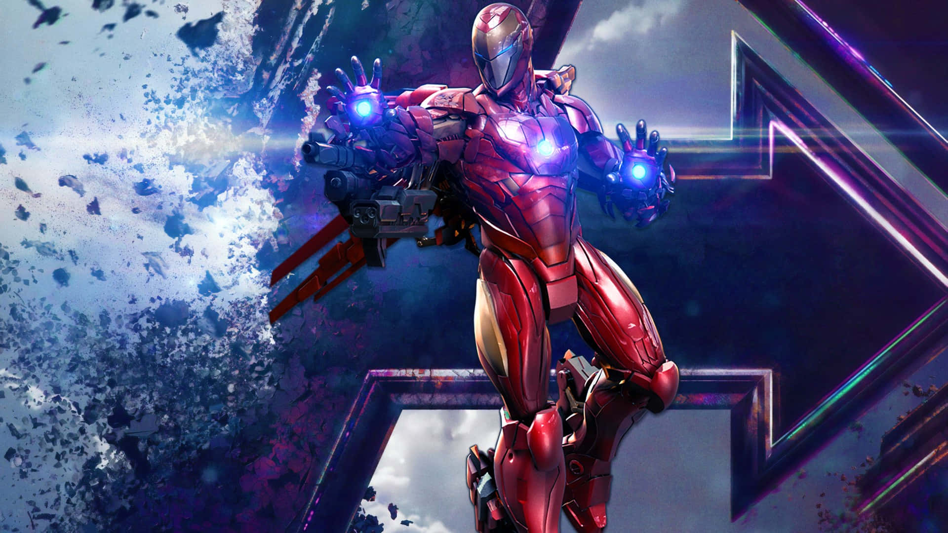 Iron Man, red armor, glowing blue repulsors, Full HD Desktop Wallpaper