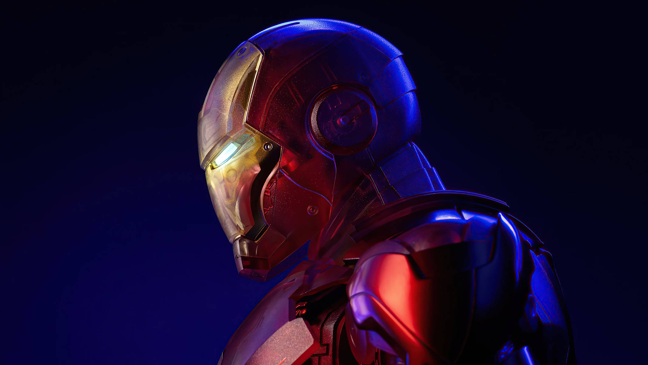 Iron Man, helmet, red and blue lights, Full HD Desktop Wallpaper