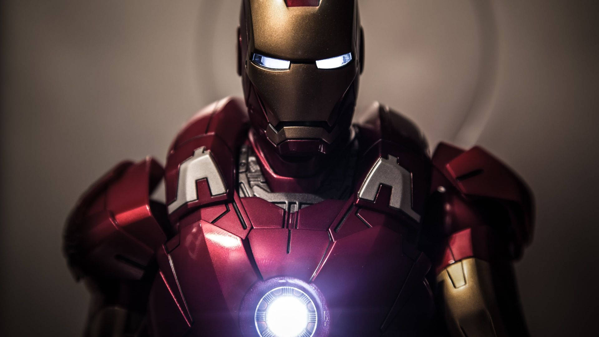 Iron Man, glowing red and gold armor, bright blue eyes, Full HD Desktop Wallpaper