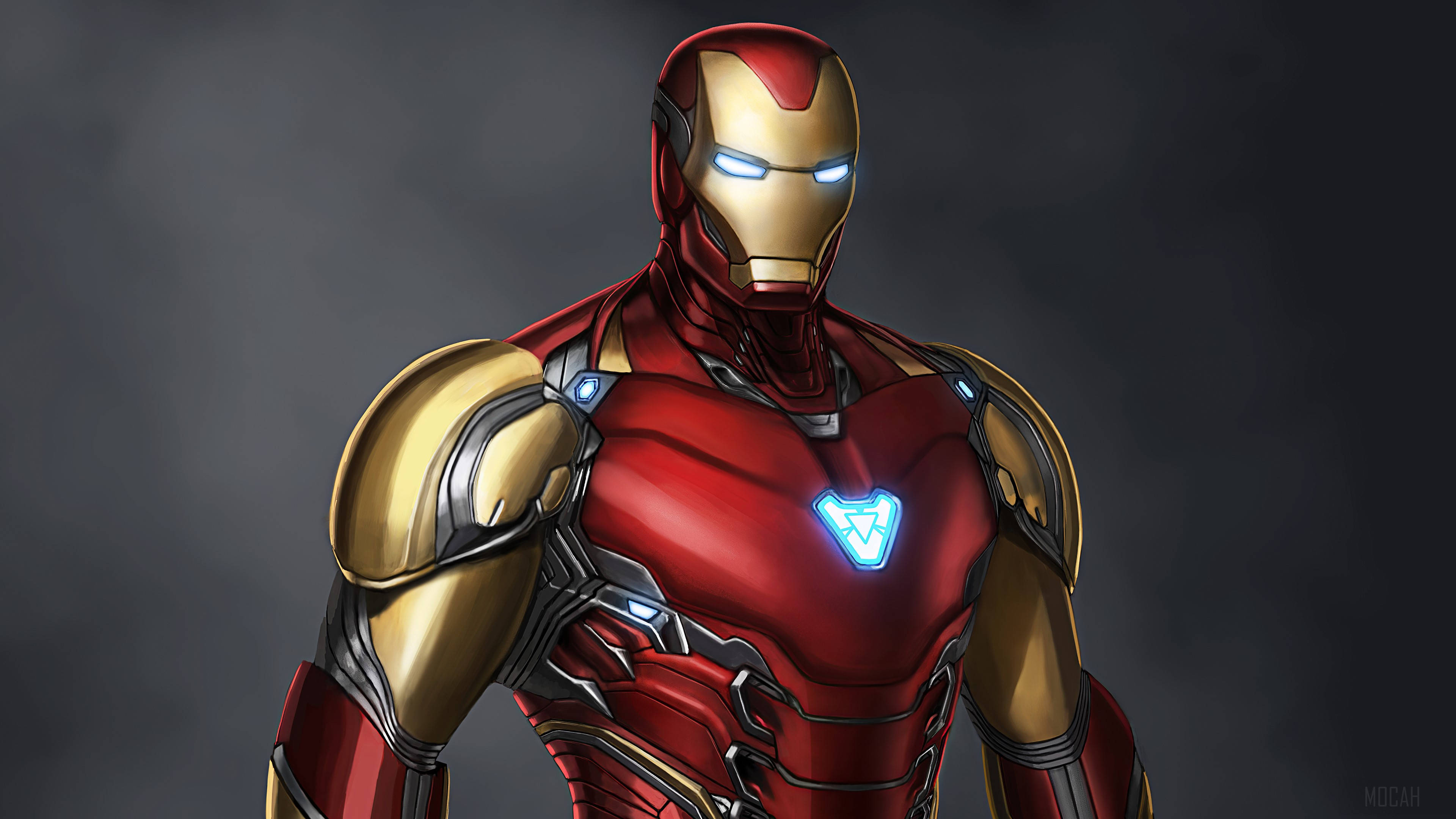 Iron Man, blue eyes, chest arc reactor, 4K Desktop Wallpaper
