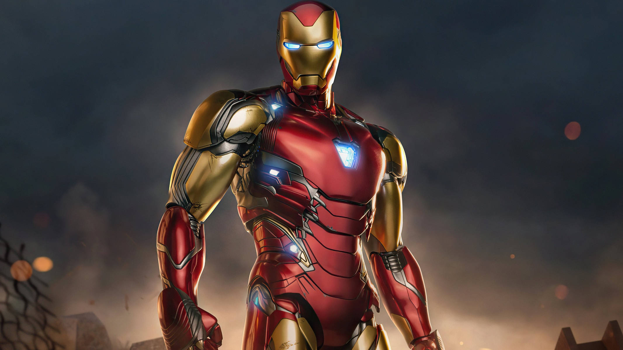 Iron Man, red and gold armor, glowing blue eyes, Full HD Desktop Wallpaper