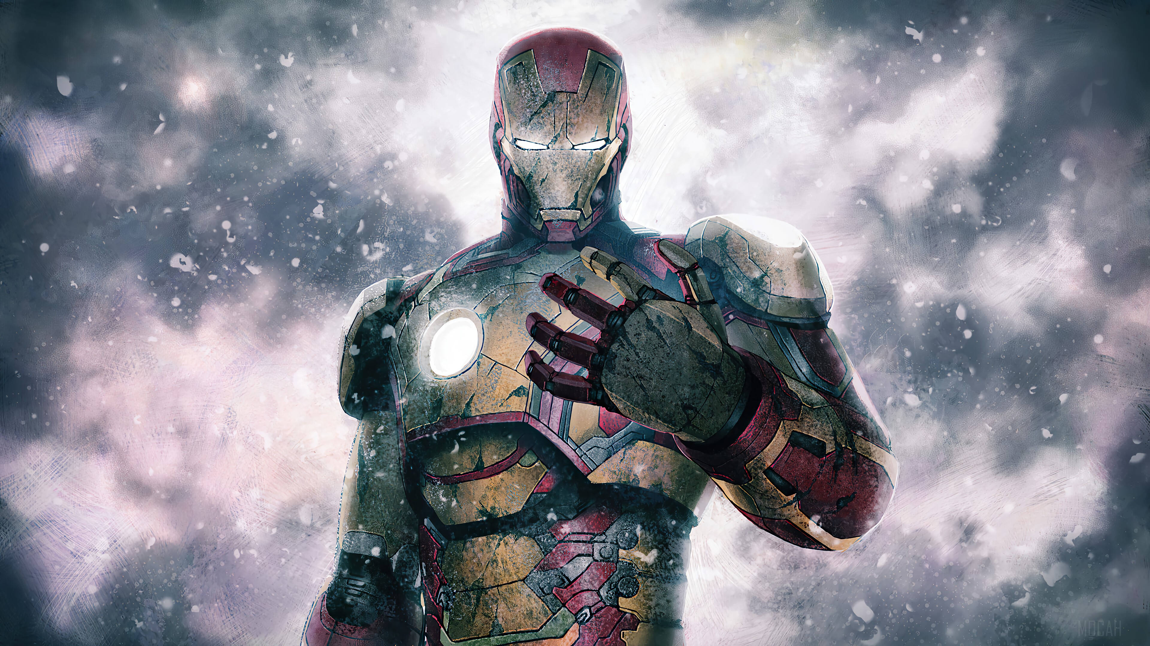 Iron Man, stormy sky, snowflakes, 4K Desktop Wallpaper