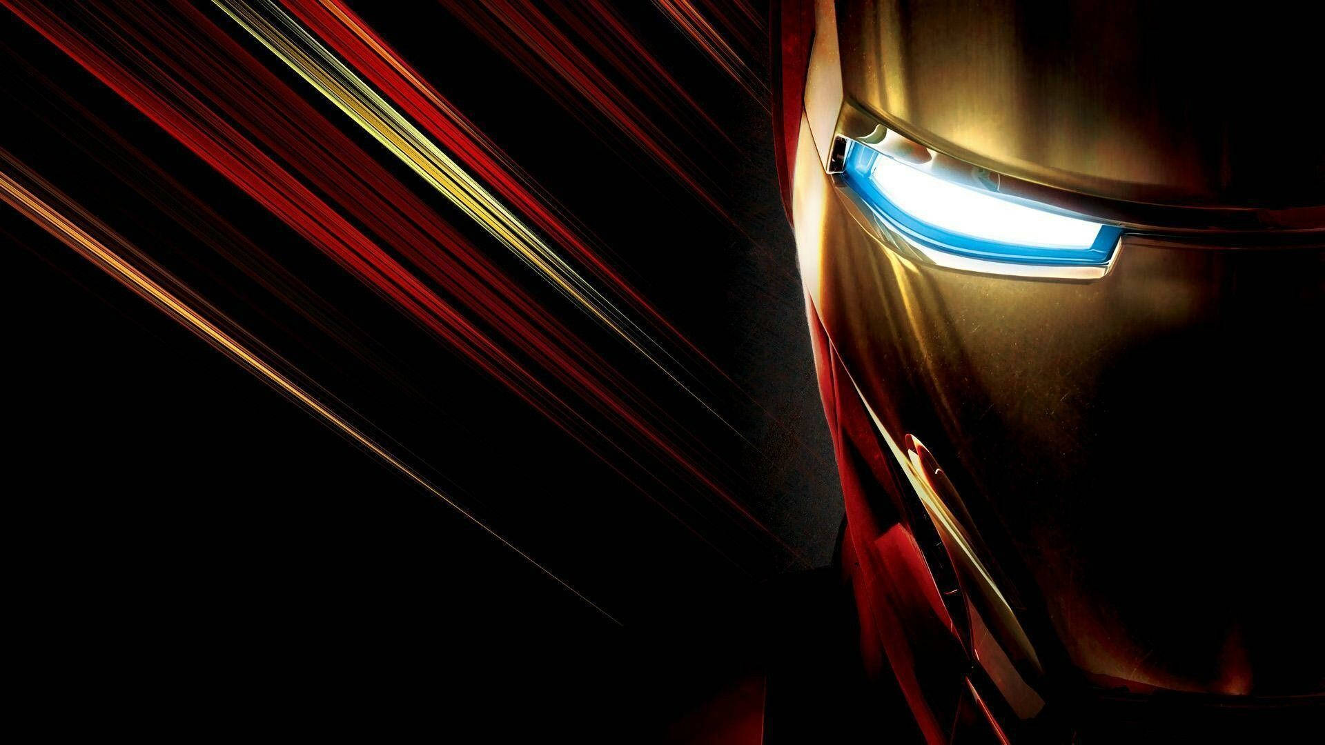 Iron Man, glowing blue eye, dark background, Full HD Desktop Wallpaper