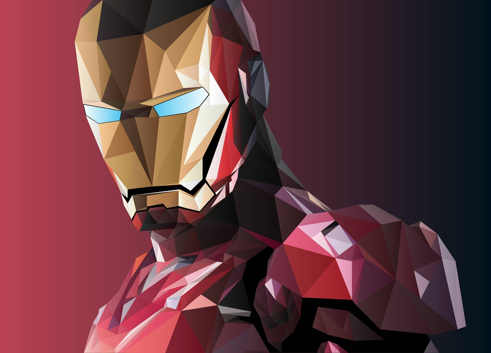 Iron Man, geometric digital art, low-poly stylized, HD Desktop Wallpaper