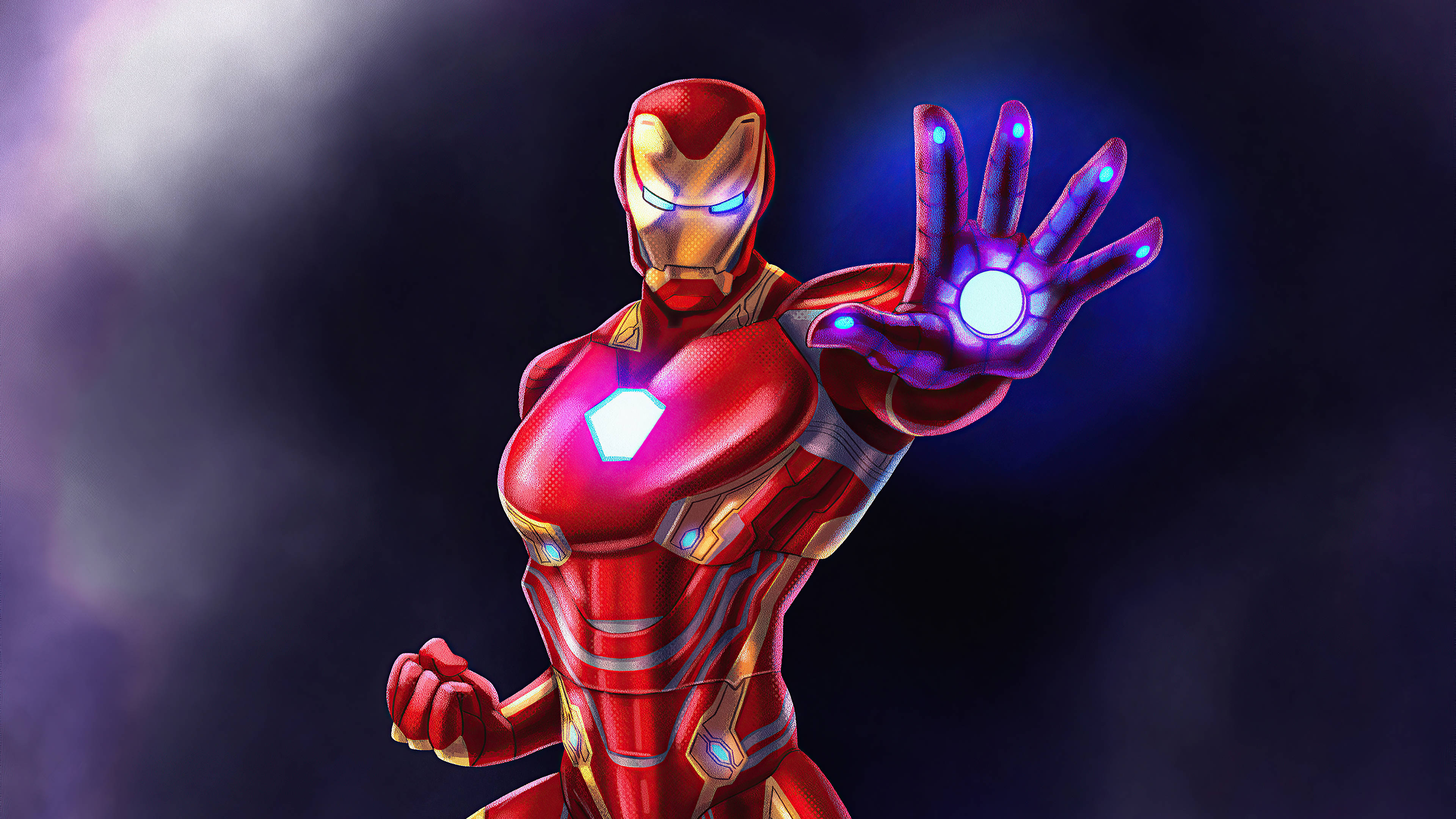 Iron Man, red and gold armor, glowing repulsor palm, 4K Desktop Wallpaper