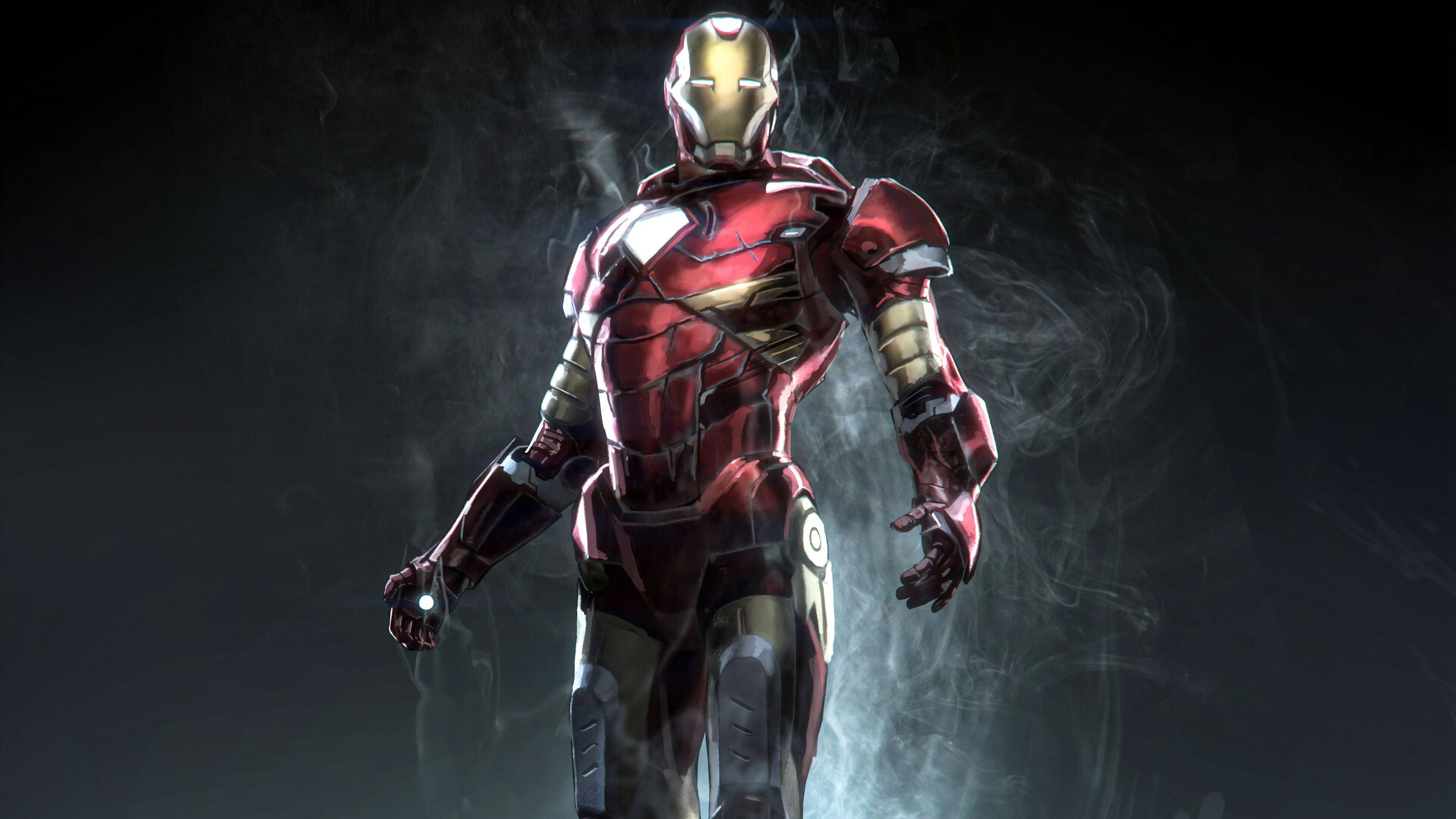 Iron Man, metallic red gold armor, glowing eyes, 4K Desktop Wallpaper