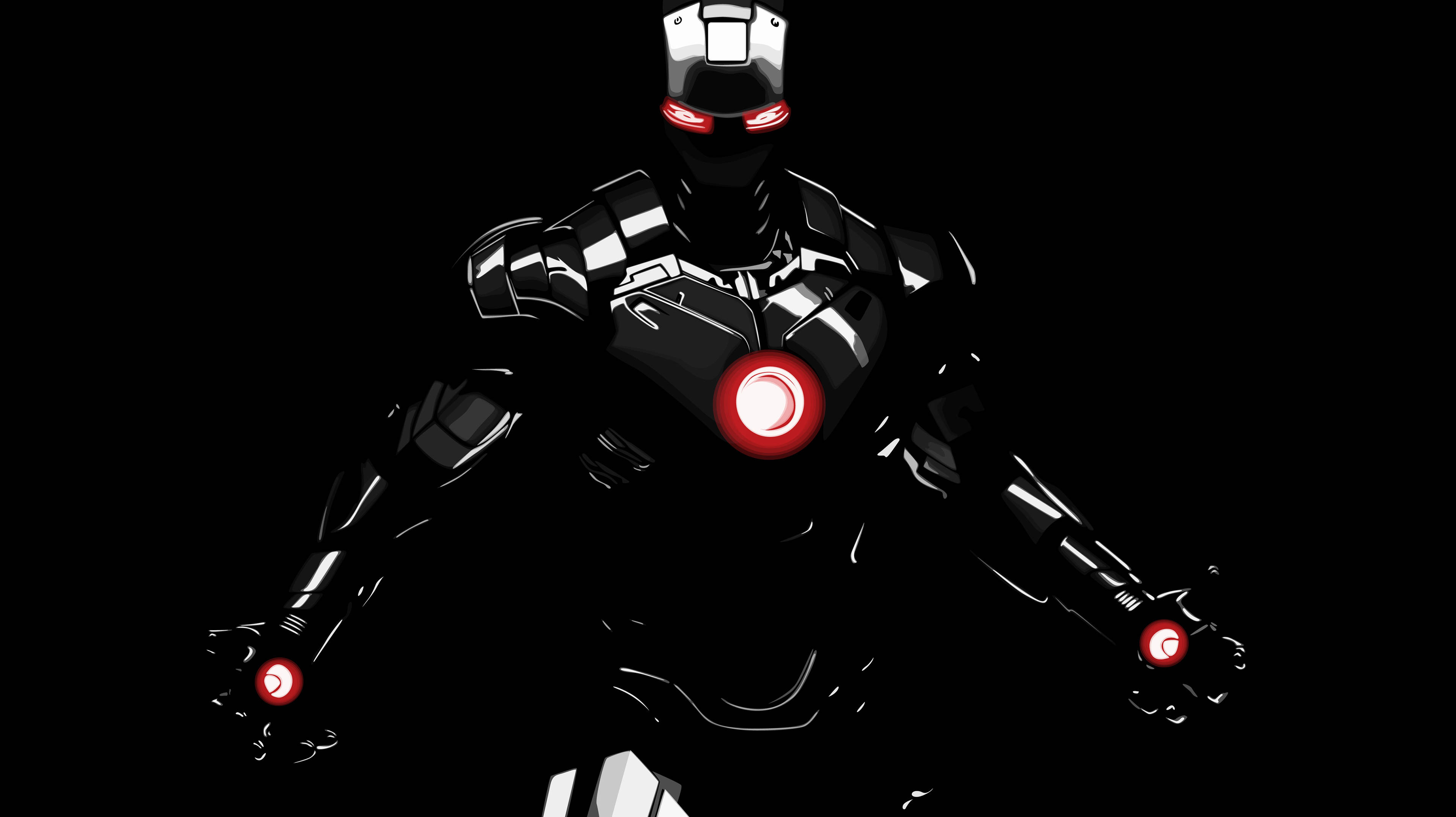 Iron Man Superhero, black armor, glowing red eyes, 4K Desktop Wallpaper