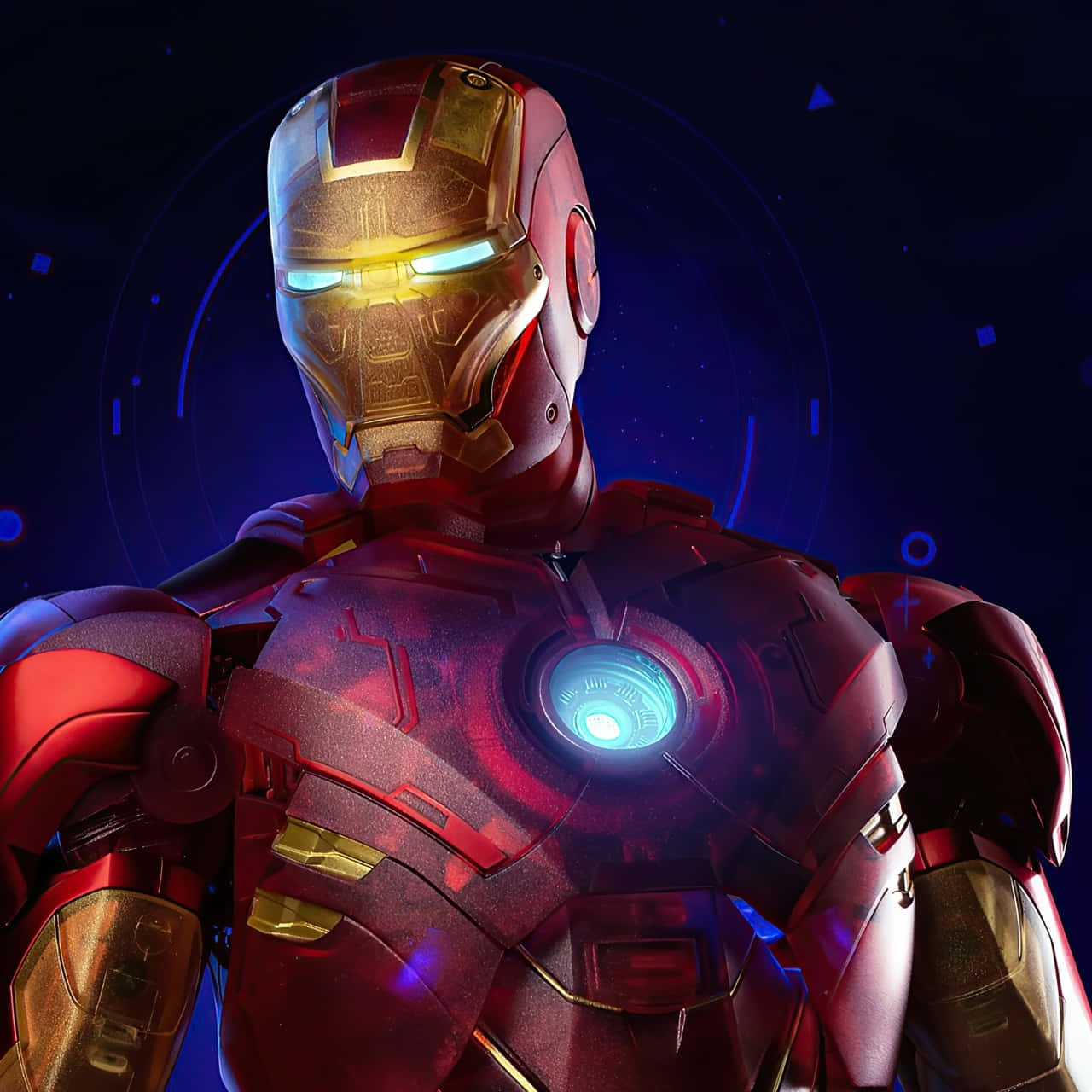 Iron Man, red gold armor, glowing blue eyes, HD Desktop Wallpaper