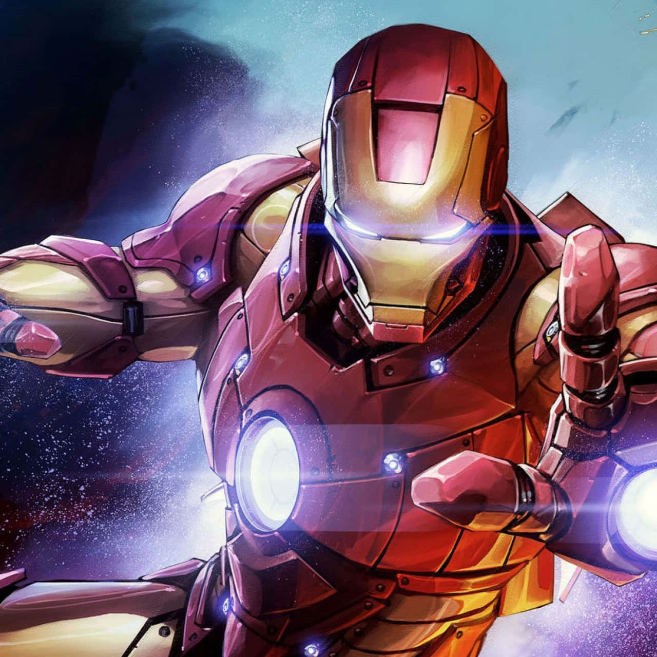 Iron Man, red gold armor, cosmic starfield, HD Desktop Wallpaper