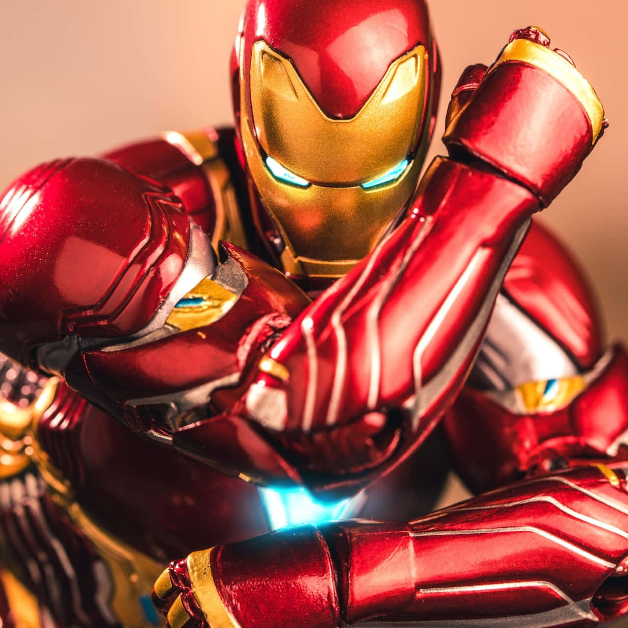 Iron Man, glossy red and gold, glowing blue eyes, HD Desktop Wallpaper