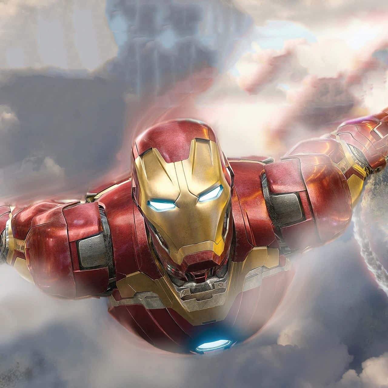 Iron Man, stormy clouds, glowing blue eyes, HD Desktop Wallpaper