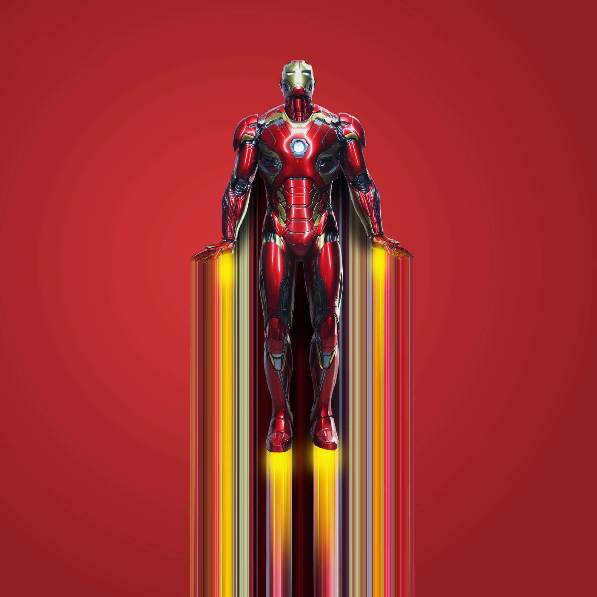 Iron Man, red gradient background, glowing yellow repulsor beams, Full HD Desktop Wallpaper