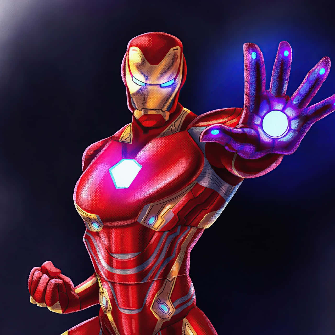 Iron Man, red and gold armor, glowing repulsor palm, HD Desktop Wallpaper