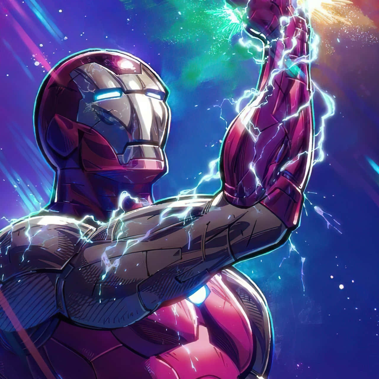 Iron Man, red armor, electric energy, HD Desktop Wallpaper