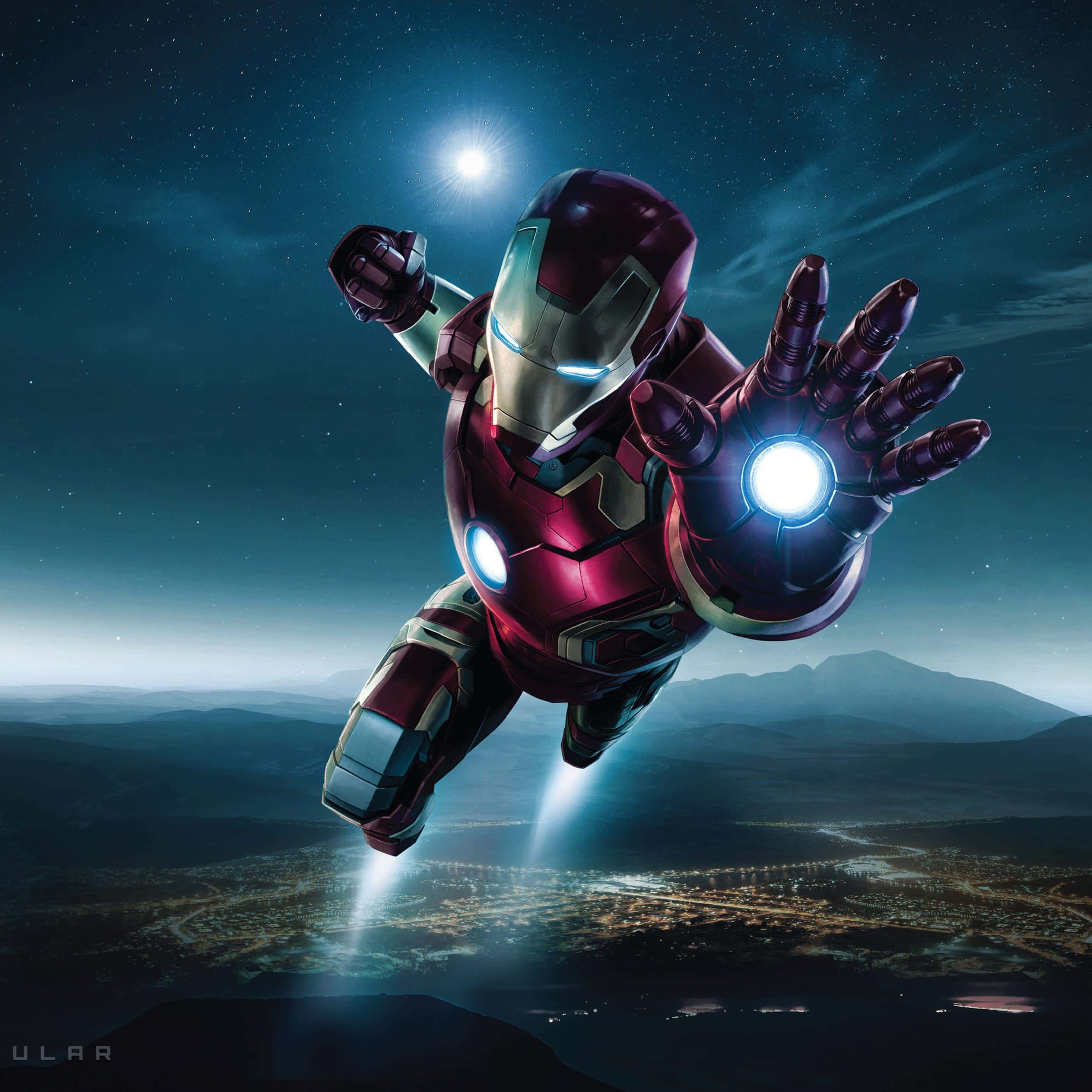 Iron Man, night, cityscape, 2K Desktop Wallpaper