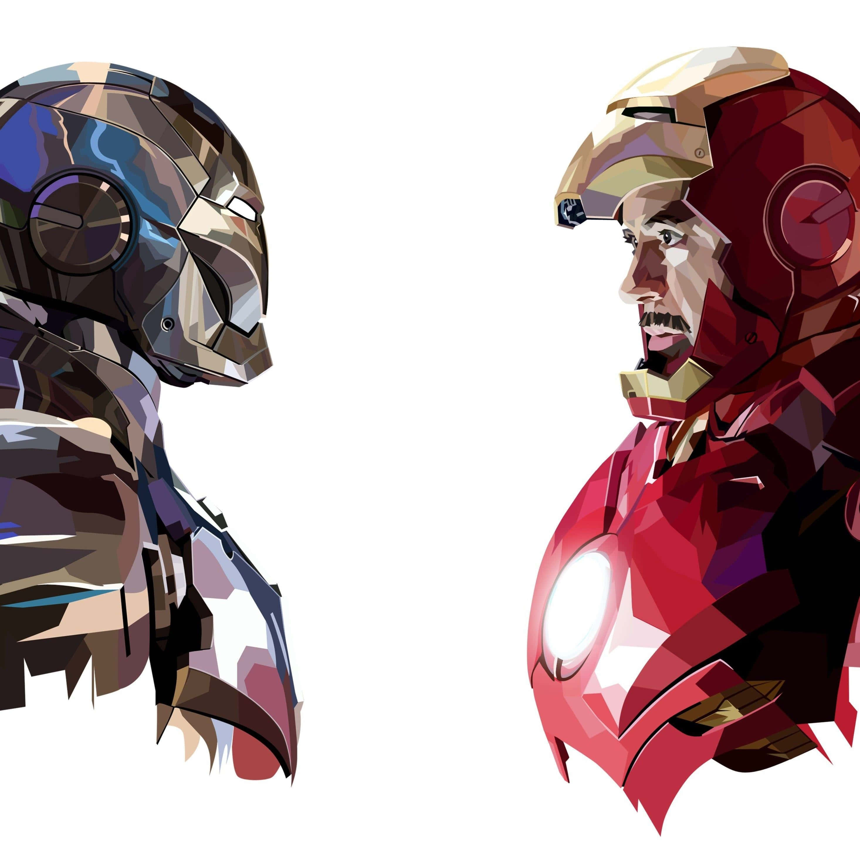 Iron Man, geometric portrait, stark white background, 2K Desktop Wallpaper