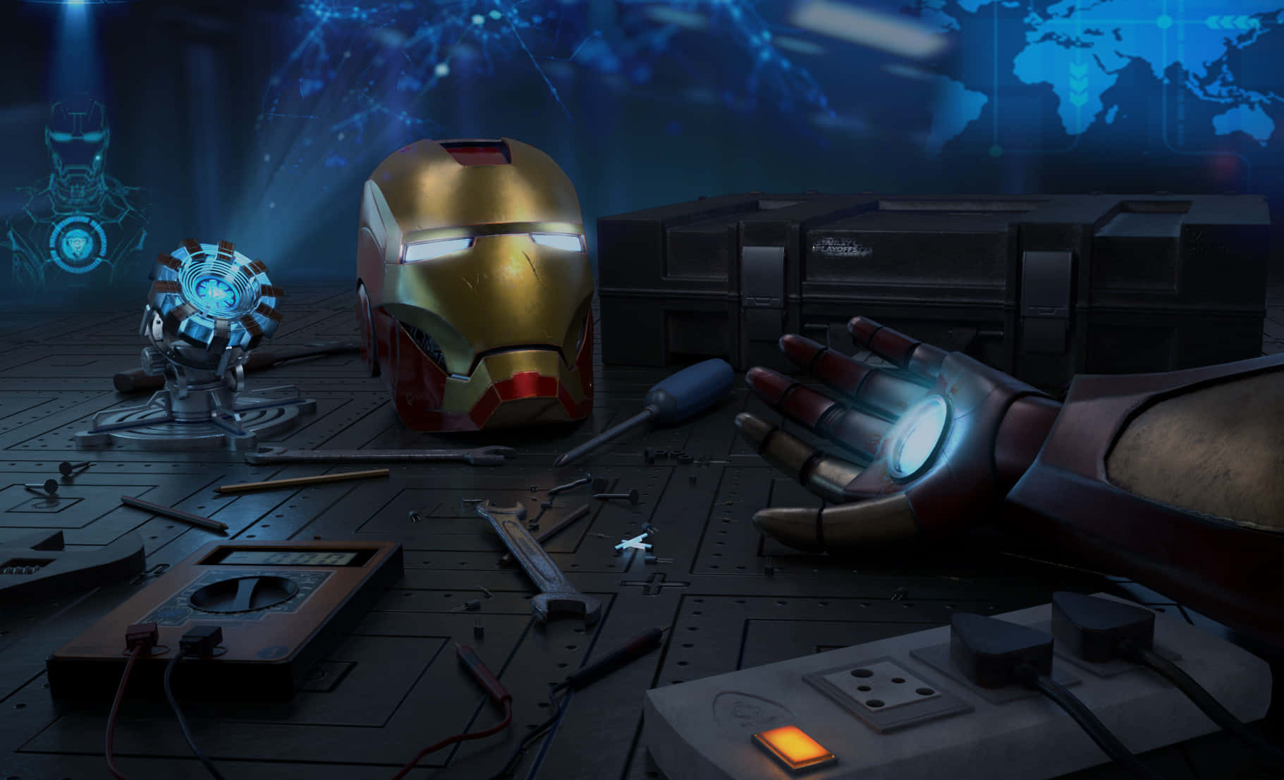 Iron Man, helmet, gauntlet, HD Desktop Wallpaper