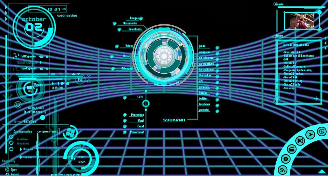 Iron Man Technology, holographic interface, glowing cyan data panels, HD Desktop Wallpaper