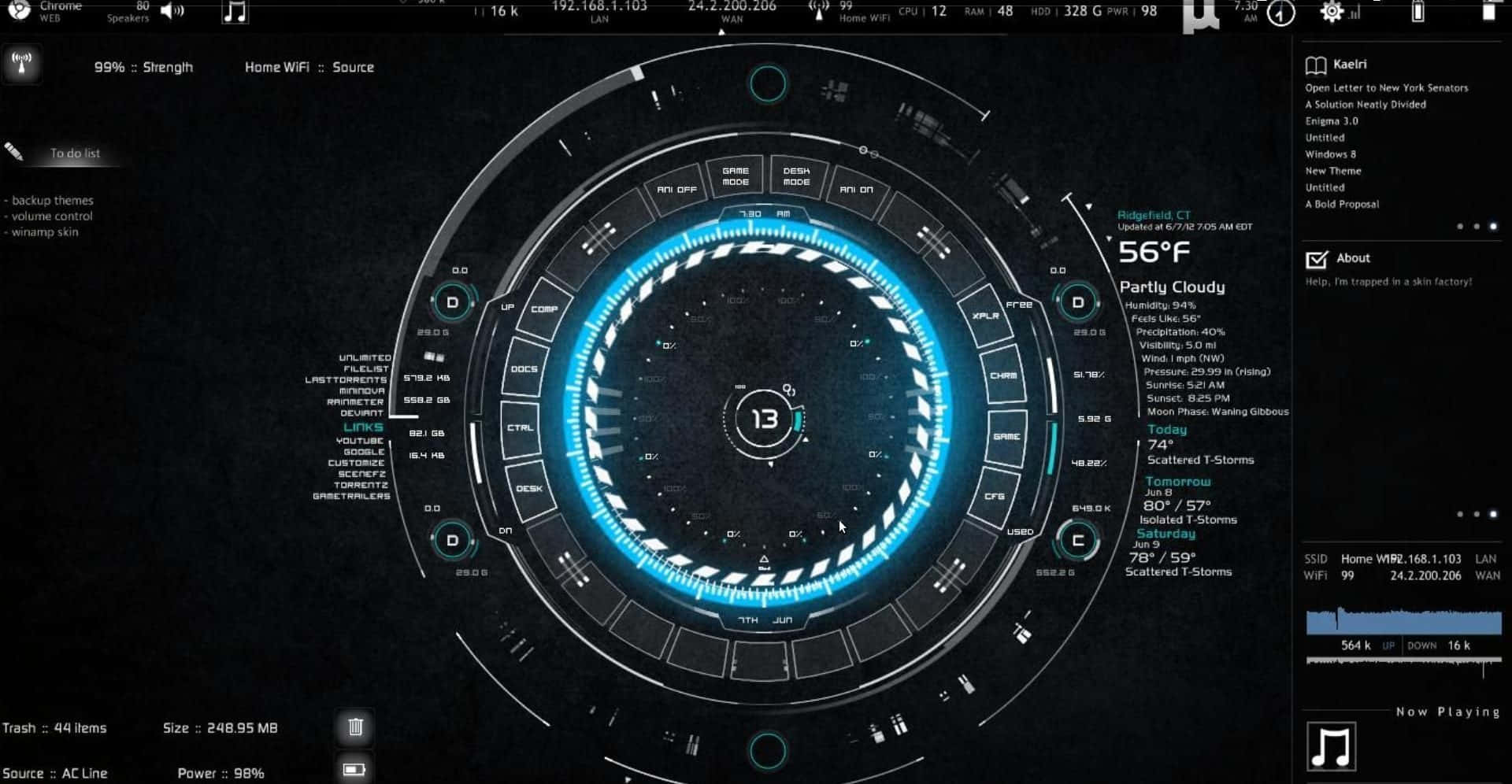 Iron Man Technology, glowing blue circular interface, digital dashboard, Full HD Desktop Wallpaper