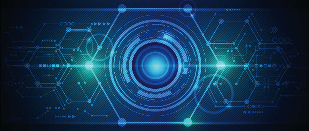 Iron Man Technology, futuristic blue digital interface, glowing circuit lines, HD Desktop Wallpaper