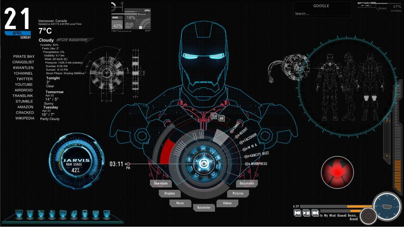 Iron Man, HUD, glowing blue, HD Desktop Wallpaper
