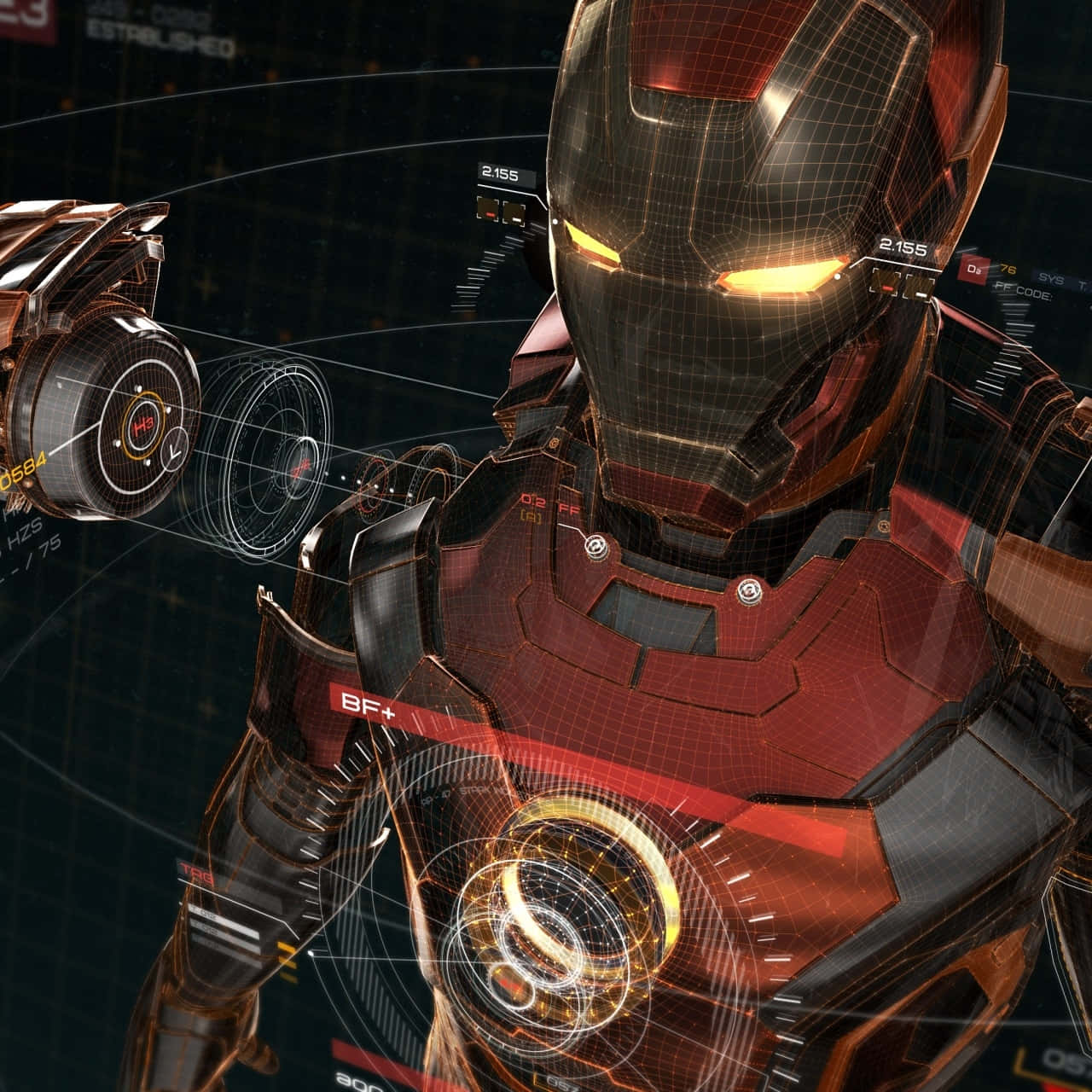 Iron Man, holographic interface, red and gold armor, HD Desktop Wallpaper