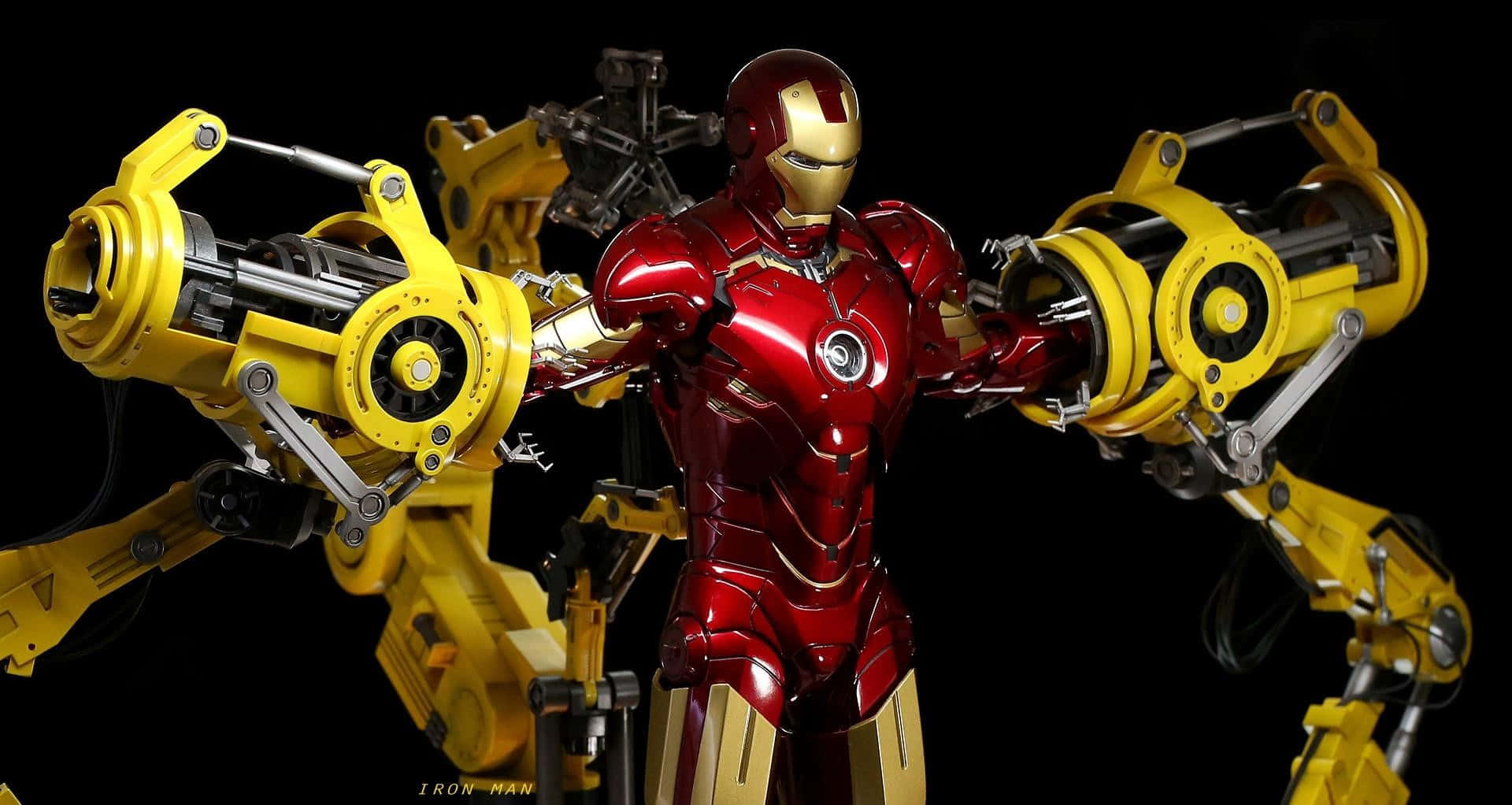 Iron Man, red and gold armor, massive yellow mechanical arms, Full HD Desktop Wallpaper