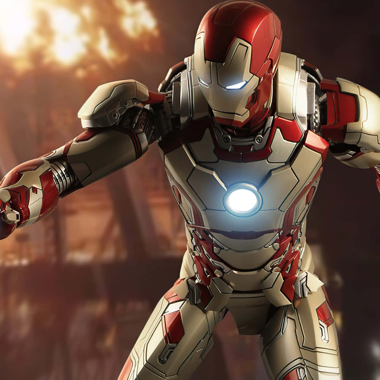 Iron Man, red and gold armor, glowing arc reactor, HD Desktop Wallpaper