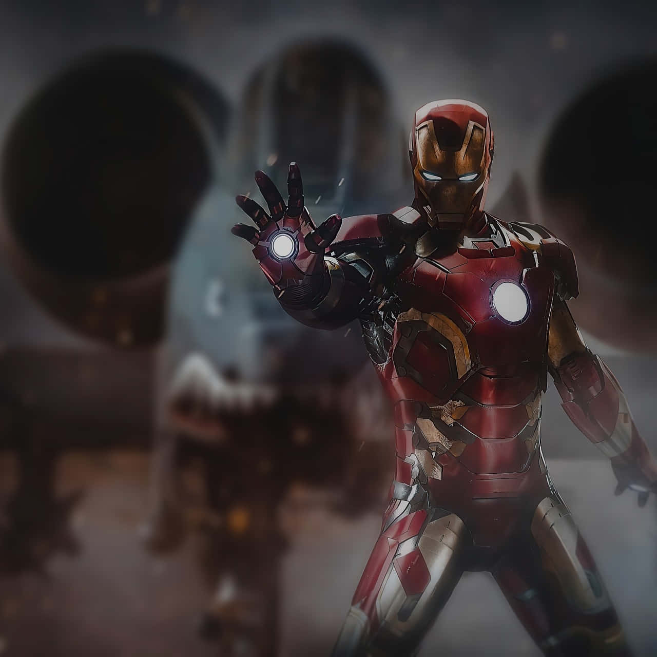 Iron Man, red gold armor, glowing repulsor hand, HD Desktop Wallpaper