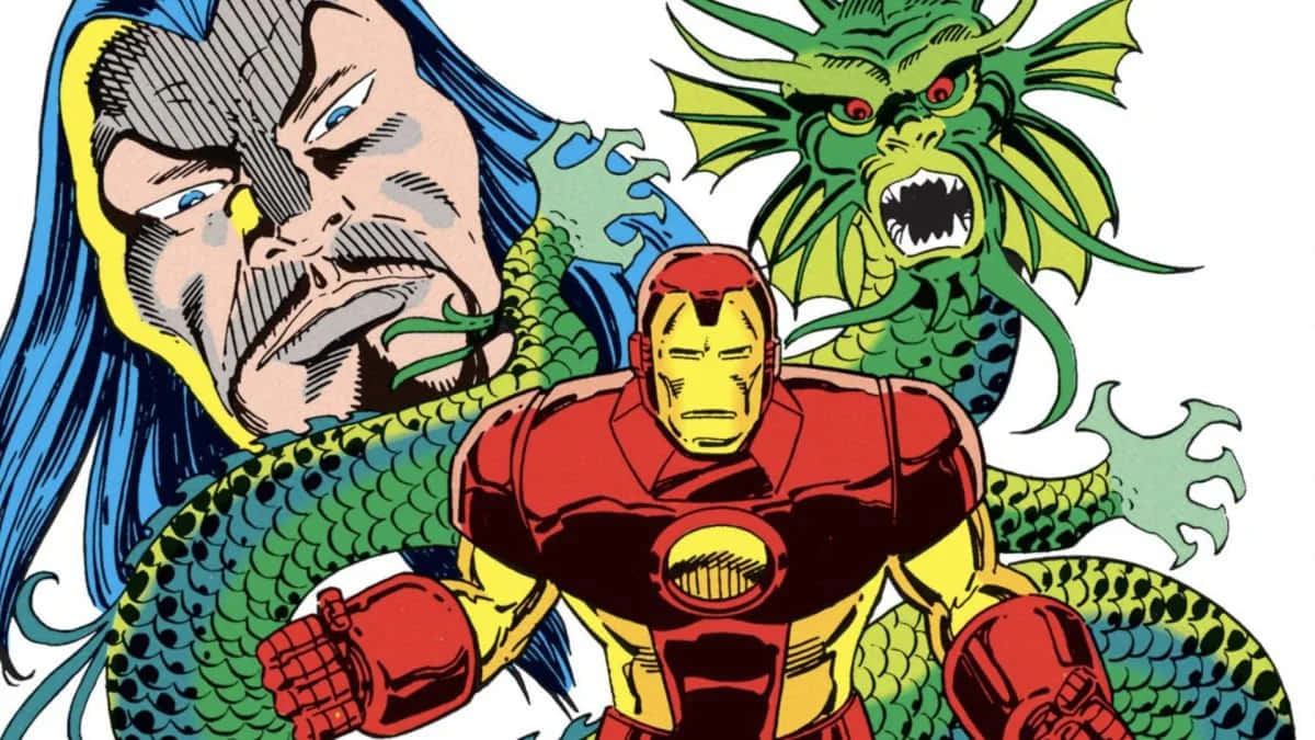 Iron Man, green dragon, blue-haired villain, SD Desktop Wallpaper