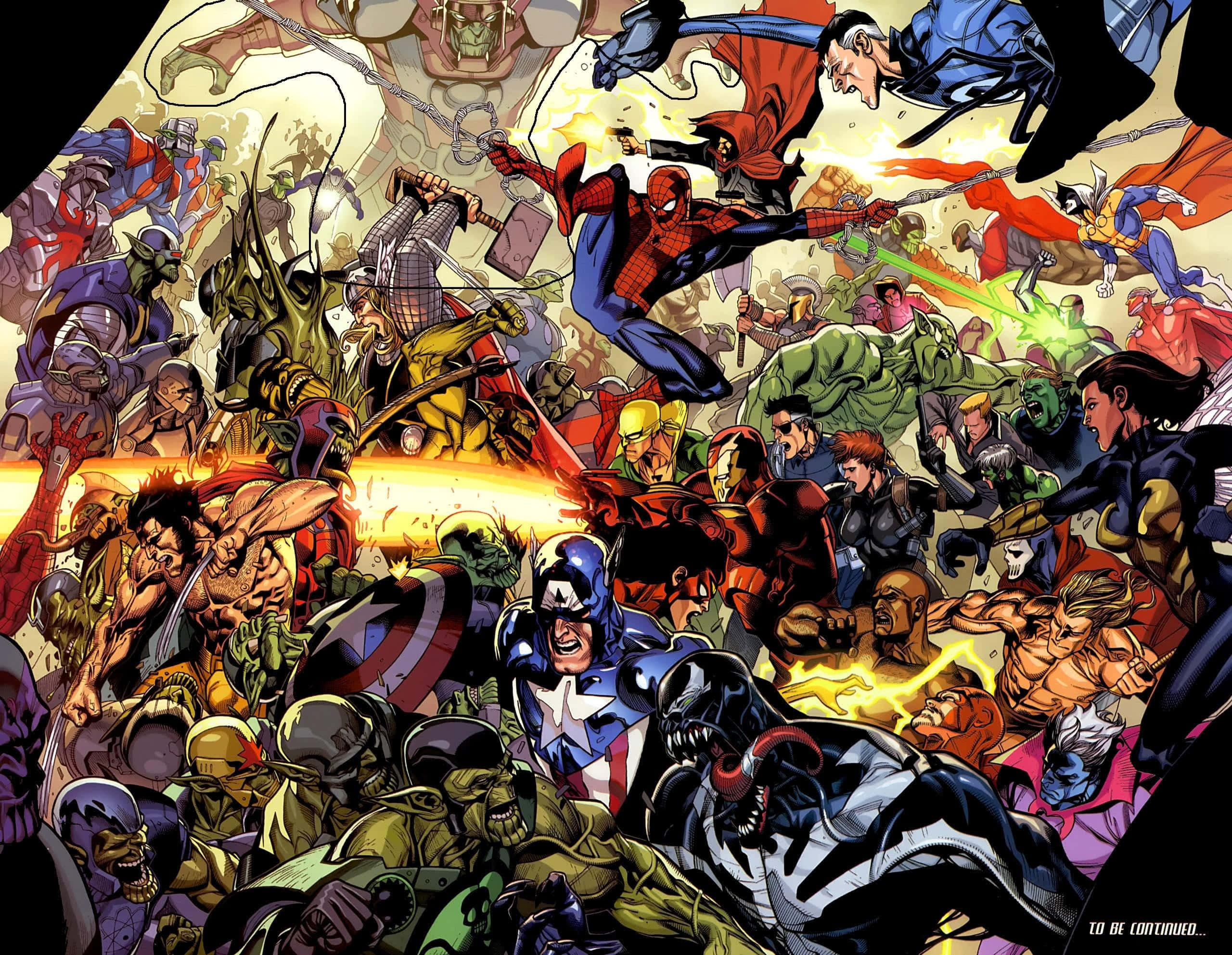 Iron Man, villains, comic book battle scene, 2K Desktop Wallpaper