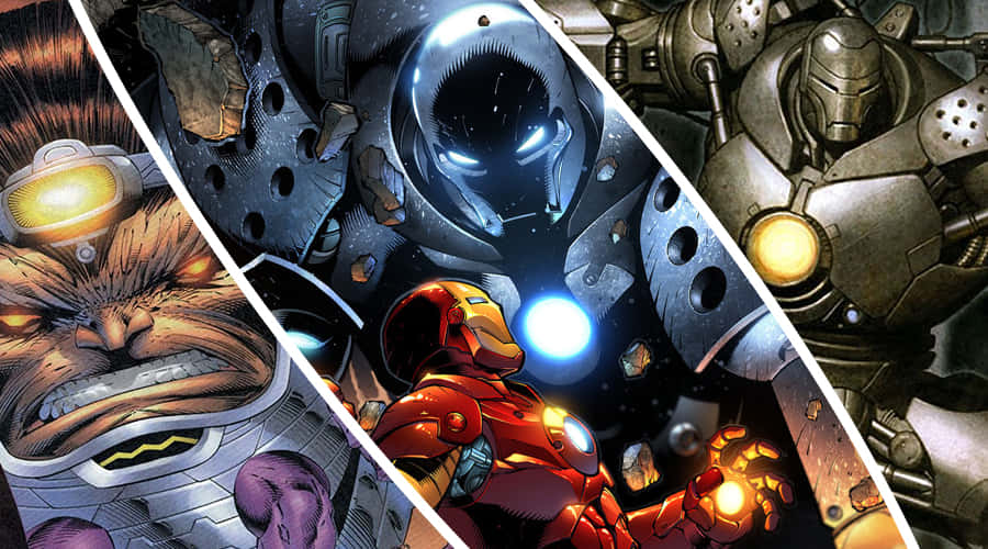 Iron Man, red armor, robotic foes, SD Desktop Wallpaper